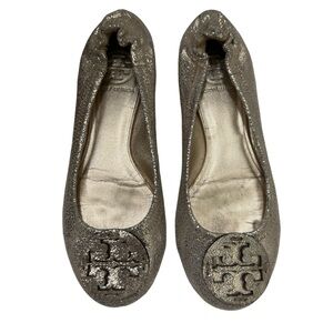 Tory Burch Reva Metallic Gold Flats Logo Ballet Flats Shoes Woman’s 6